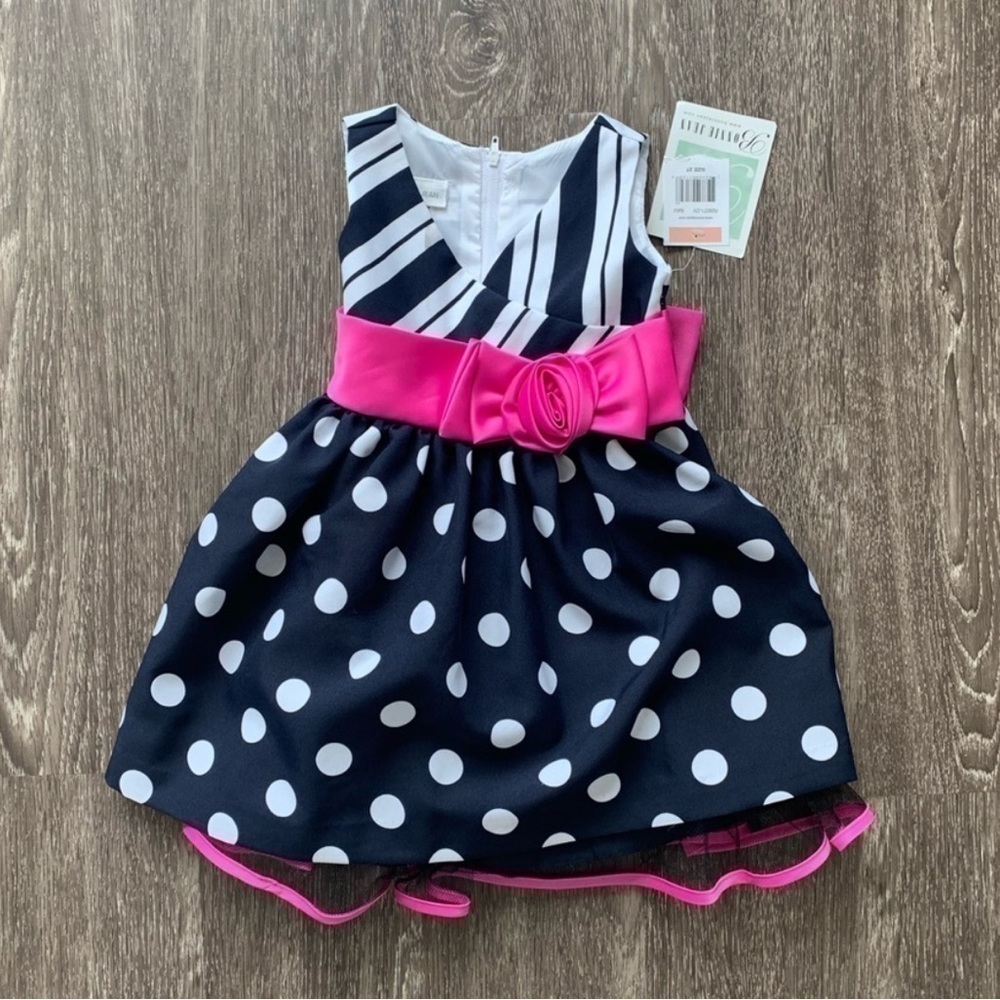 Bonnie Jean Polka dots/stripes navy party
dress.2T‎